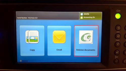 printer screen with the release documents button highlighted red