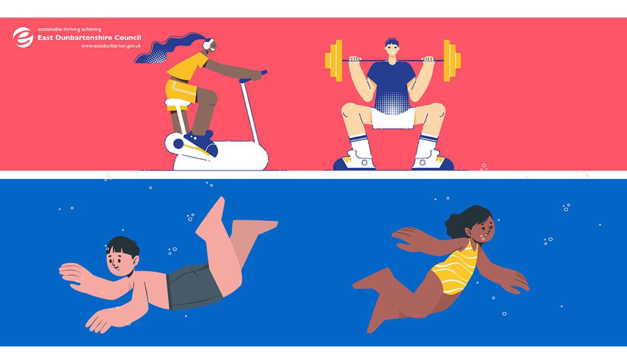 people using gym facilities and swimming 