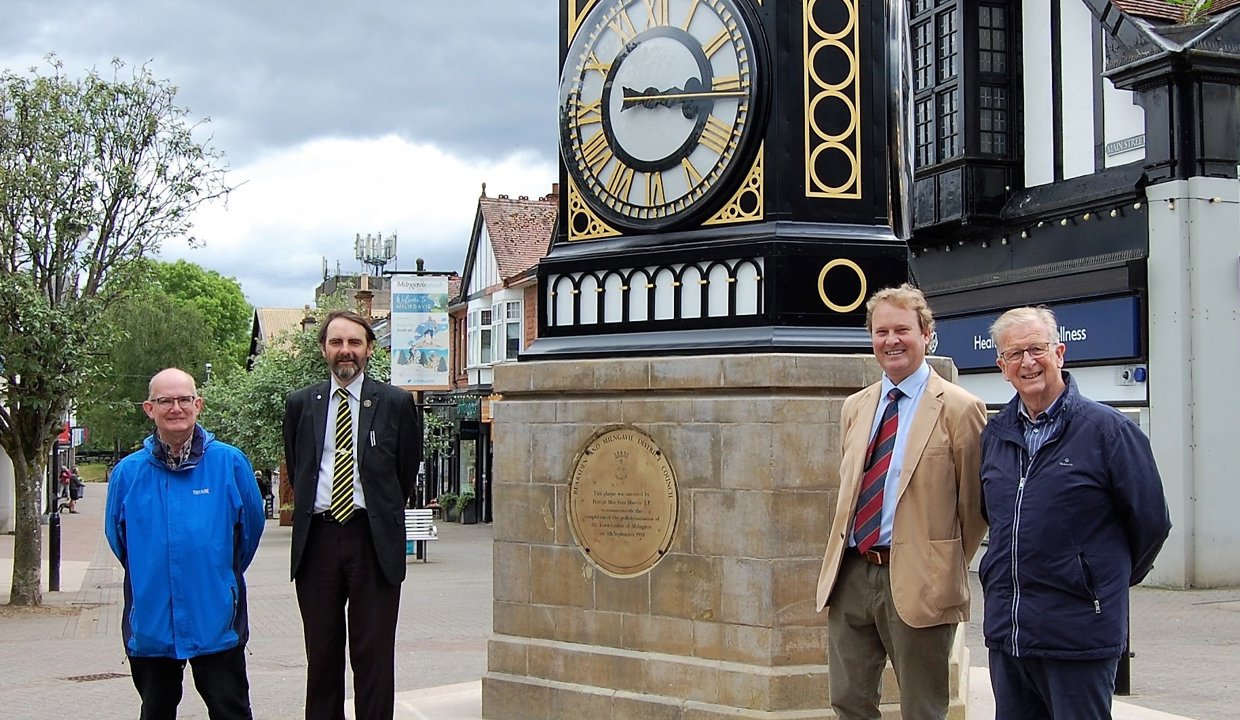 Pictured (from left): Gregor Graham, Town Centres Development Officer; Councillor Gordan Low, Leader of the Council; local resident Scott Robertson, representing the Gillies family; and Ian Lavrie, Vice Chair of Milngavie Business Improvement District