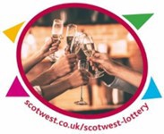 people holding flute of champange with scotwest.co.uk/scotwest-lottery wrong below