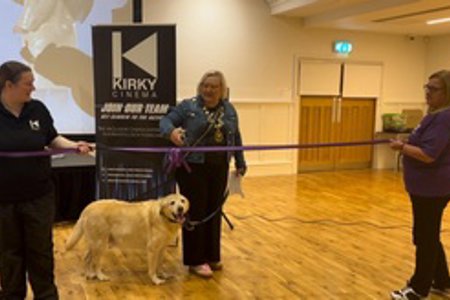 Provost Renwick cuts the ribbon at Kirky Cinema