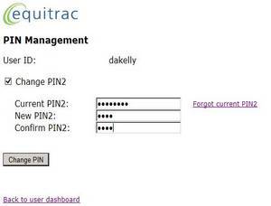 screenshot of the equitrac PIN management screen