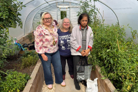 Provosot Renwick with Allotmenteers at their open day