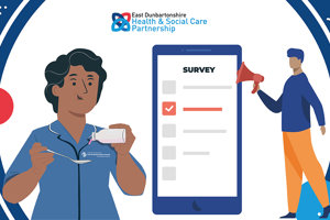 a cartoon of people filling in a survey