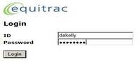 screenshot of the equitrac login screen with ID and password entered