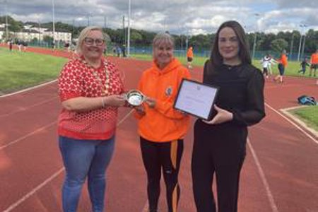 Sports Champion Barbara Knox with Provost Gillian Renwick and Depute Provost Colette McDiarmid