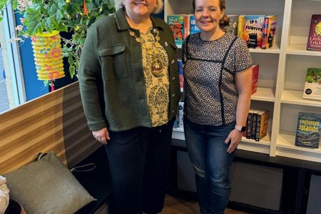 Provost Renwick with Elaine Sinclair, owner of Daydreams Bookshop