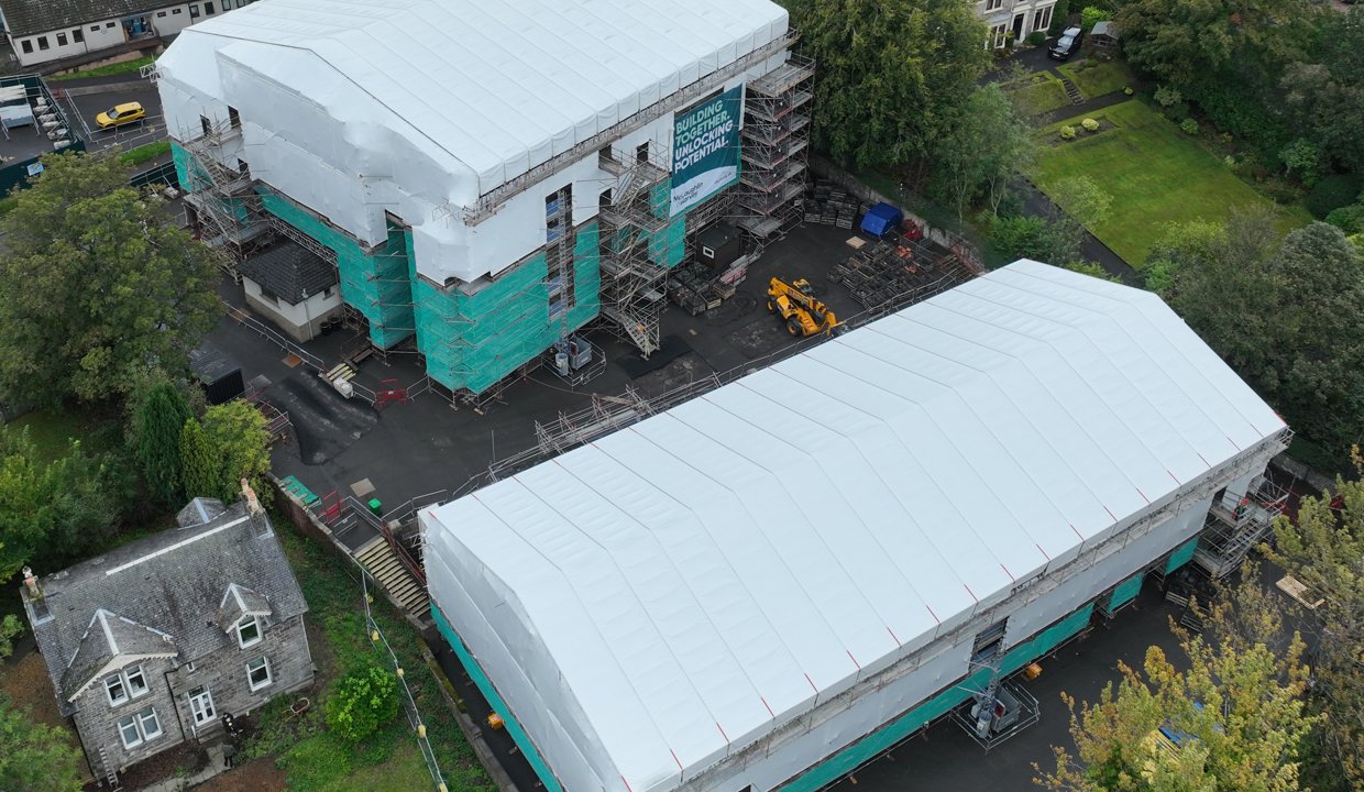 Drone images show progress with the roofwork