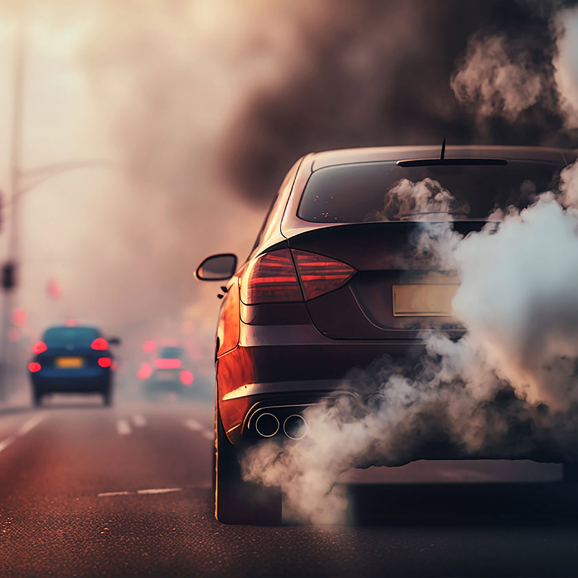 Car with fumes coming from the exhaust pipe
