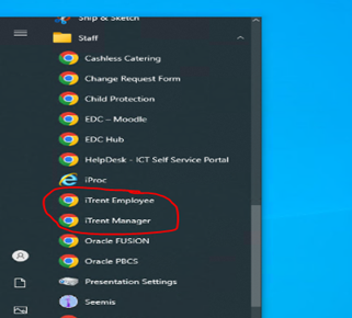 screenshot of start menu with itrent circled red