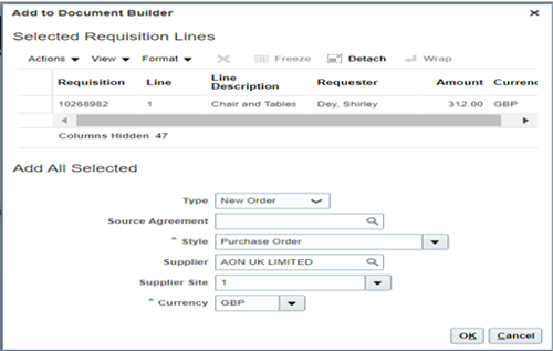 Screenshot showing required fields 