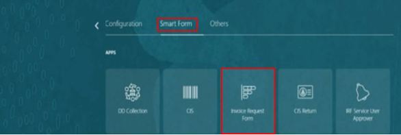 Smart Form tab highlighted red and Invoice request form highlighted red
