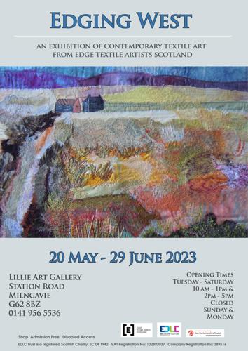 Poster for Edging West exhibition - featuring artwork dates - 20 May to 29 June 2023