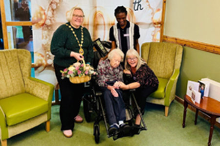 Provost Renwick with Mrs Clark on her birthday