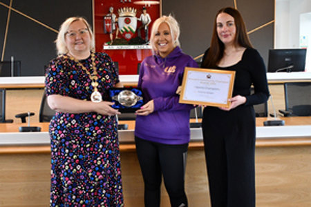 Provost Renwick and Depute Provost McDiarmid with Sports Champion Suzanne Gahagan