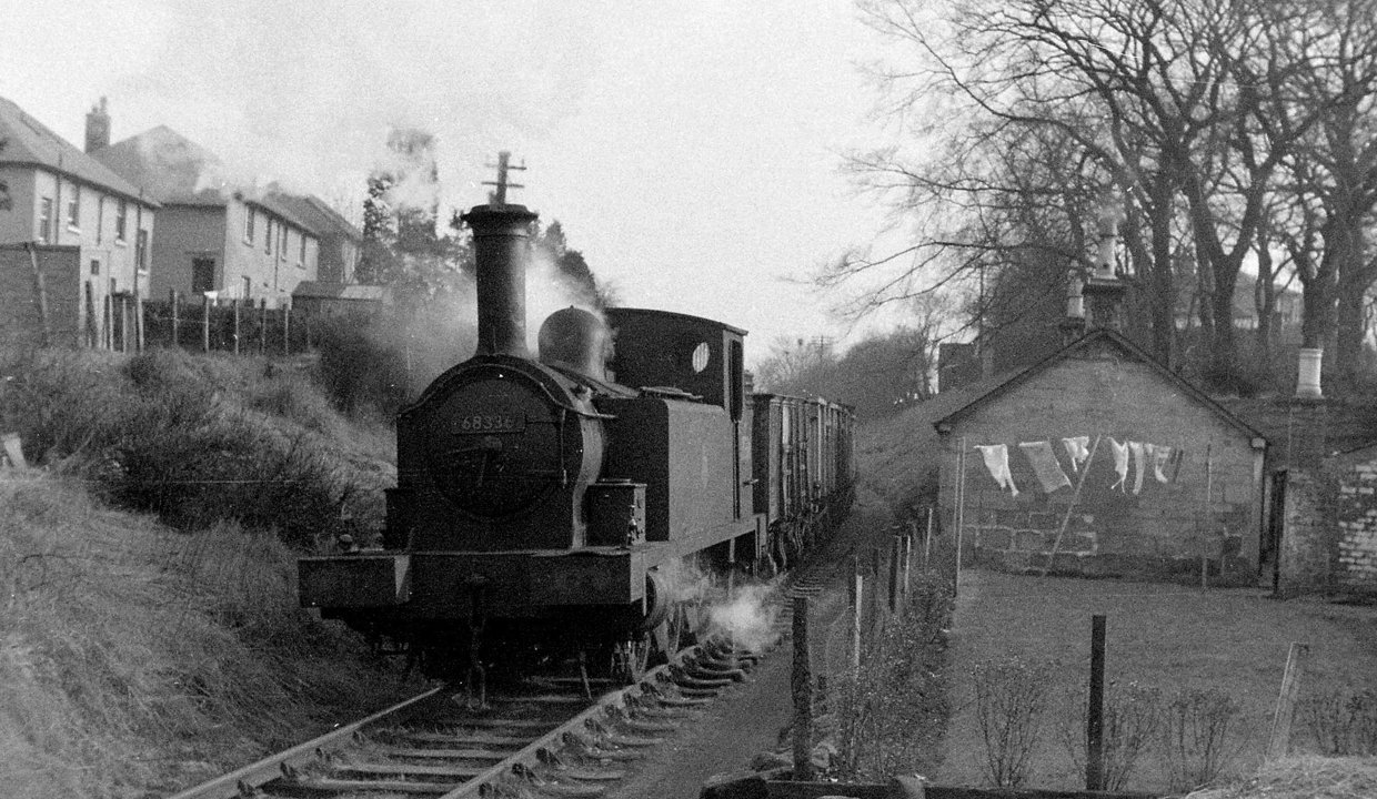 Daily goods train on the Monkland & Kirkintilloch line between Whitegates and Woodilee, 7 March 1960.