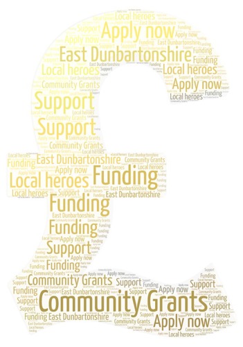 Pound sign made up words including support, apply now and community grants