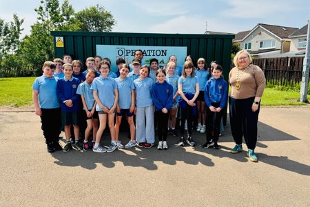Provost Renwick is pictured with pupils from Meadowburn Primary.
