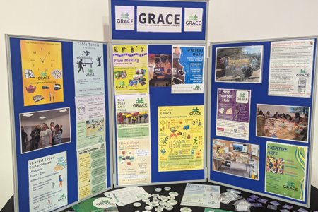 GRACE display with posters and leaflets