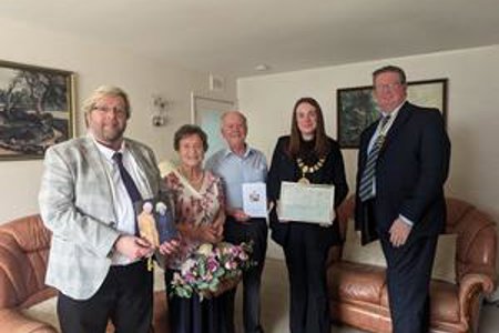 Mr and Mrs Slavin with, Depute Provost Colette McDiarmid and Deputy Lord Lieutenants Mark Billington and Nick Allan