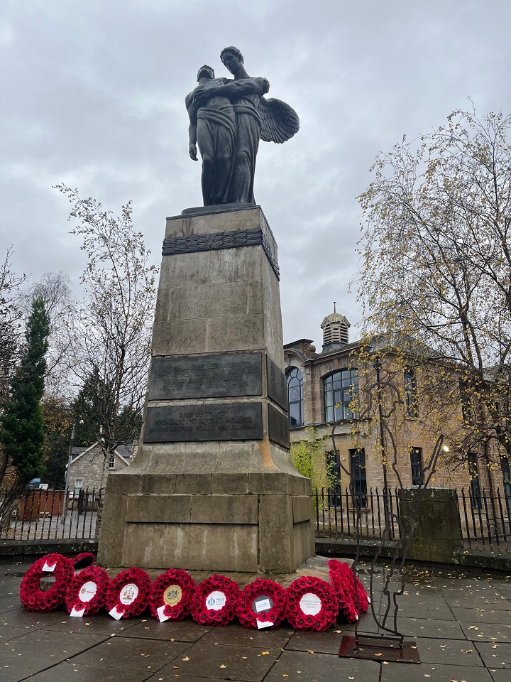Wreaths laid at Bearsden’s War Memorial.