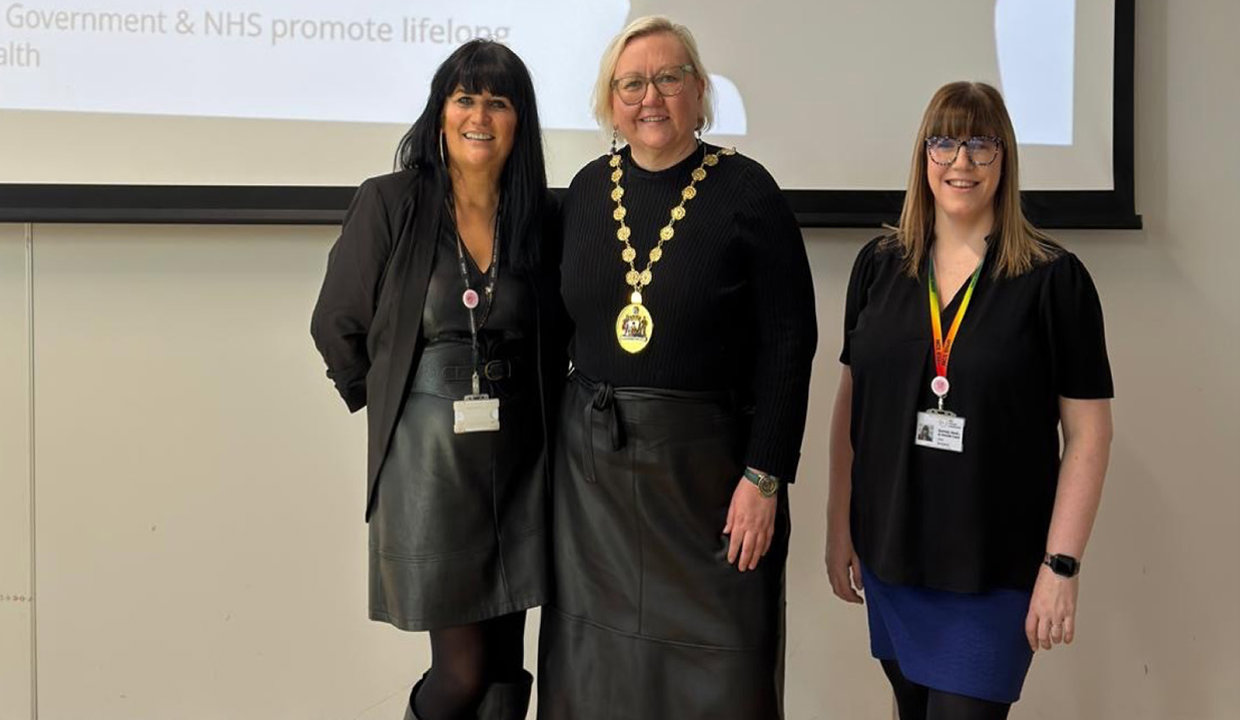 Lynn Orr, Head of New College Lanarkshire's Health and Social Care Department and Operational Lead for the Brain Health Centre for Health and Social Care; Provost Renwick; and Lisa Burgess, Lecturer in Health and Social Care.