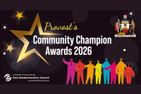 black graphic with a gold star and the text 'provost's community champion awards 2026' above a line of people