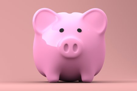 An image of a piggy bank against a pink background