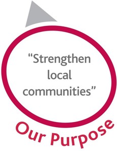 graphic that reads strengthen local communitires, our purpose