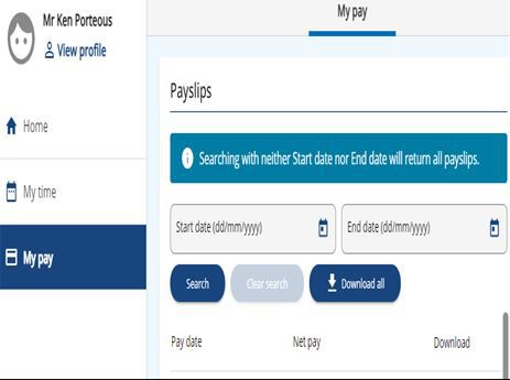 screenshot of itrent payslips screen