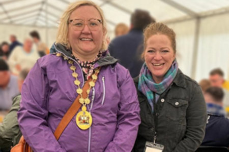Provost Renwick with Chieftan of the Bearsden & Milngavie Highland Games, Leanne Maiden