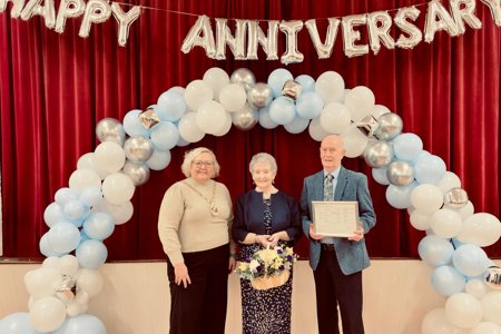 Helen & John with Provost Renwick at their Diamond Wedding Anniversary party