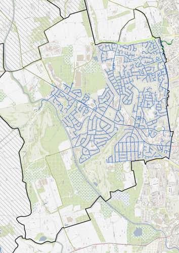 Map highlighting affected streets in Bishopbriggs