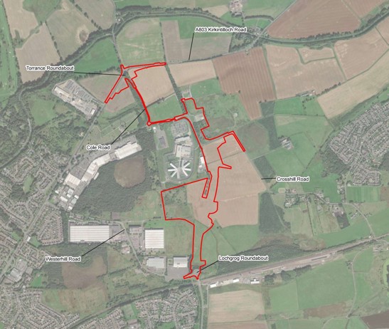 Ariel view of site marked in red