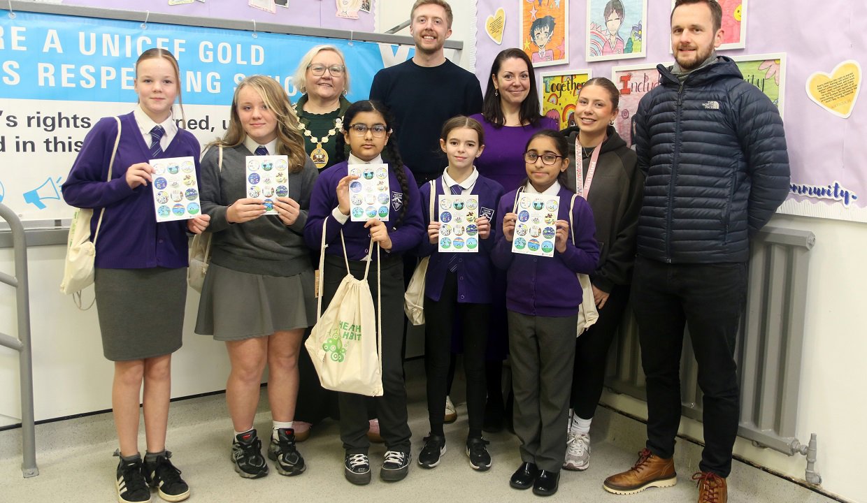 the winning pupils at Wester Cleddens with their teachers, Provost Renwick and Transport Development Officer Stuart Tilston