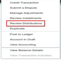Screenshot of the dropdown menu with Review Distributions highlighted red