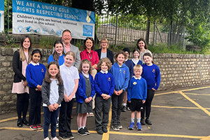Councillor Williamson (second from right) and Greg Bremner, Chief Education Officer met staff and pupils of Westerton Primary School to congratulate them on their award.