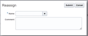 A dropdown for name and comment to Reassign or forward requisition to another requestor